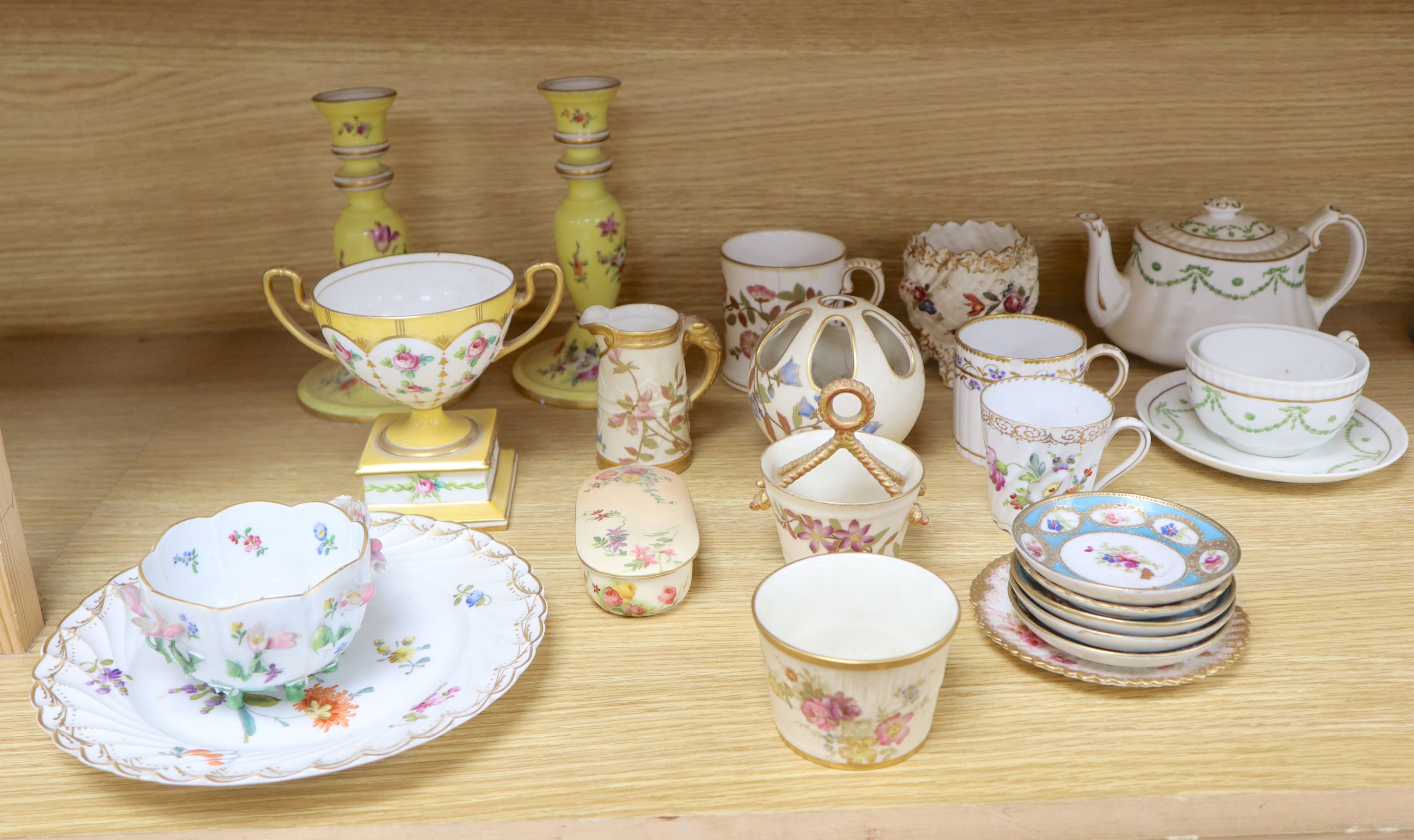 A collection of Worcester, Meissen, Dresden and other ceramics